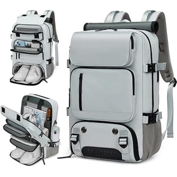 Women\'s Backpack Waterproof Laptop Backpack with Shoe Bag, Gray, 16 inch main image 4
